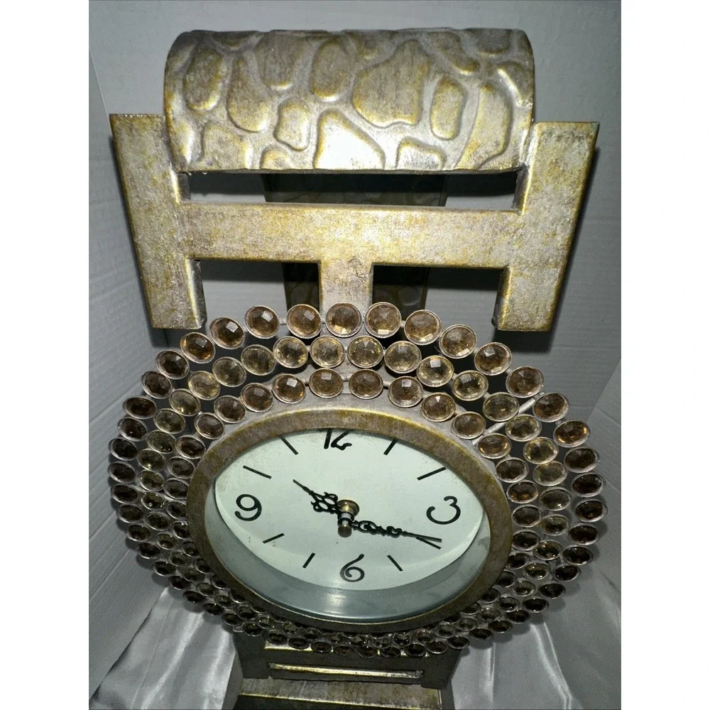 Oversized Wristwatch Style Desk Clock Gold Tone Crystal Bejeweled Table Decor